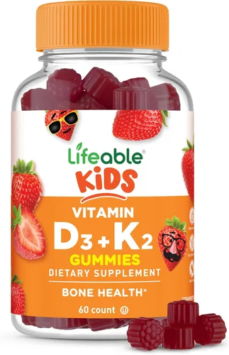 Lifeable Gomitas de vitamina D3 K2 para niños | 500iu D3 y K2 100mcg | Suplementos D3 y K2 de gran sabor | para salud e inmunidad ósea | VIT D3 K2
