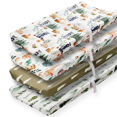 Miniatura 10 de Juego de 4 fundas para cambiador con diseño de animales del bosque, neutro, unisex, ajustadas, para bebés niños o niñas Zorro