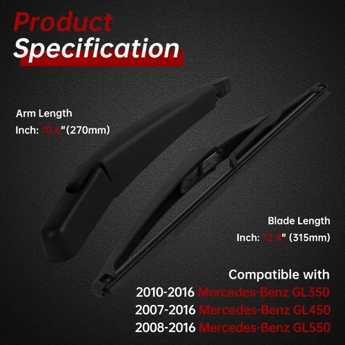 Miniatura 2 de OTUAYAUTO Juego de escobilla y brazo para parabrisas trasero - Reemplazo para Mercedes-Benz GL350 2010-2016, GL450 2007-2016, GL550 2008-2016