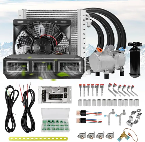 Aire acondicionado de 12 V CC, el sistema de aire acondicionado alimentado por batería es aplicable a autos antiguos, camionetas, caravanas,