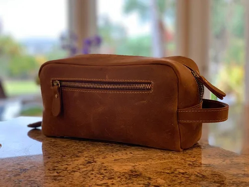 Miniatura 5 de Calissimo Neceser de viaje de cuero genuino - Kit Dopp - Kit de afeitado.