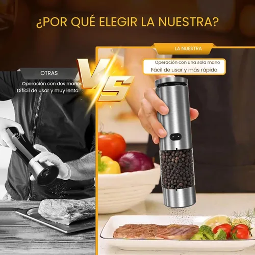 Miniatura 8 de Juego de Molinillo Eléctrico de Sal y Pimienta Recargable, Grosor Ajustable Externo, Agitadores Automáticos de Sal y Pimienta, Utensilios de Cocina