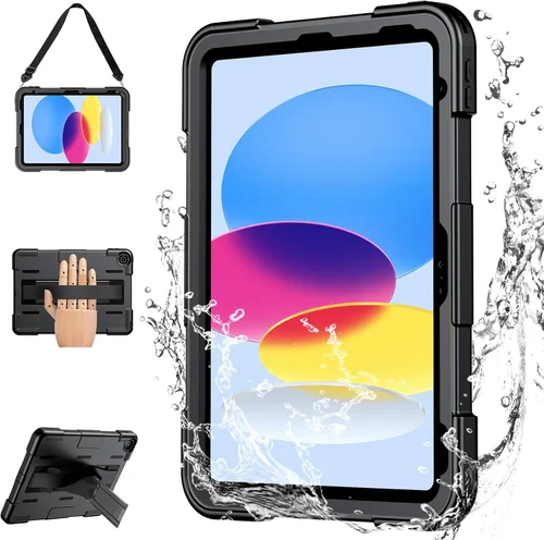 Miniatura 9 de Funda para iPad de 9ª generación de 10.2 pulgadas, grado militar, a prueba de caídas IP68, impermeable, con protector de pantalla, soporte y correa