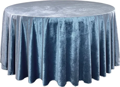 Miniatura 24 de YOUR CHAIR COVERS - Mantel redondo de terciopelo de 132 pulgadas - Mantel de lino azul polvoriento para mesas redondas estándar Azul empolvado