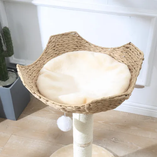 Miniatura 7 de SHENGOCASE Torre pequeña para gatos con cesta grande de mimbre de ratán de 17.7", cesta nido tejida a mano, percha de ventana para gatos grandes