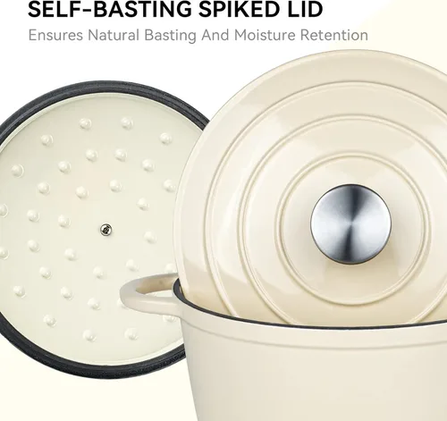 Miniatura 5 de Miereirl Olla Holandesa Esmaltada de 4.5 Cuartos con Tapa, Olla Holandesa de Hierro Fundido con Asas Duales para Hornear Pan, Cocinar, Utensilios