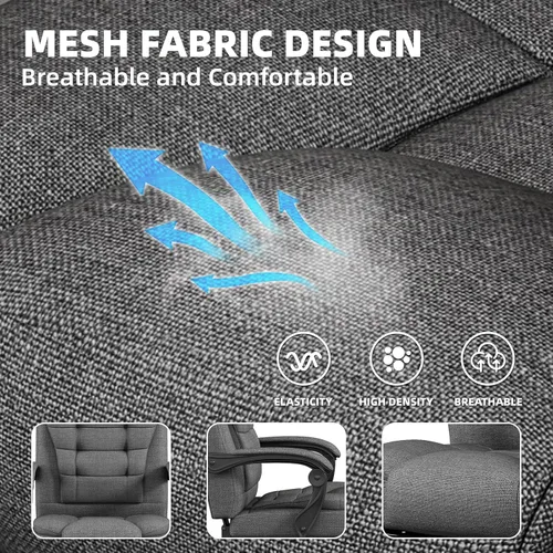 Miniatura 4 de Silla de oficina, silla ergonómica de tela para adultos, cómoda silla reclinable para computadora con reposapiés, silla de escritorio giratoria