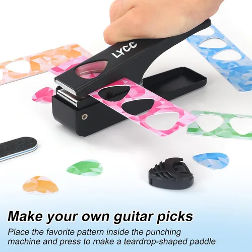 Miniatura 2 de paquete de regalo de lujo para hacer púas de guitarra DIY, cortador de púas de guitarra premium, 16 tiras de clip de paleta y una lima para suavizar