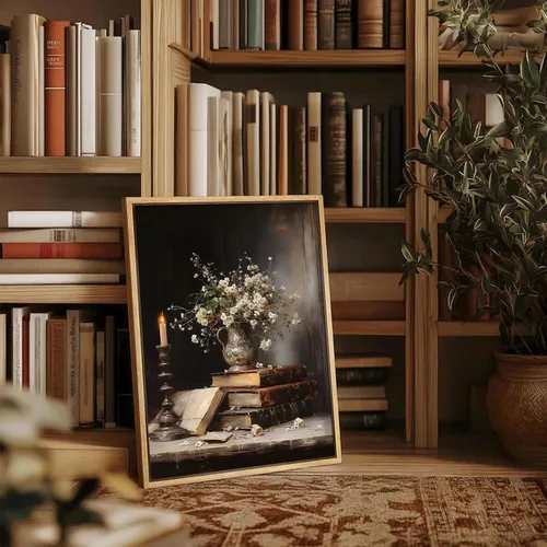 Miniatura 4 de Arte de Pared en Lienzo Enmarcado de Libros de Flores Melancólicas Estilo Victoriano Póster Impresiones Rústicas Flores Antiguas Naturaleza Muerta