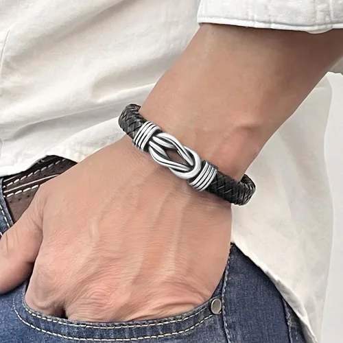Miniatura 2 de Pulsera de cuero trenzado negro para hombre, papá, marido, novio, hijo, nieto, hermano, para siempre, vinculado para Navidad, cumpleaños, día