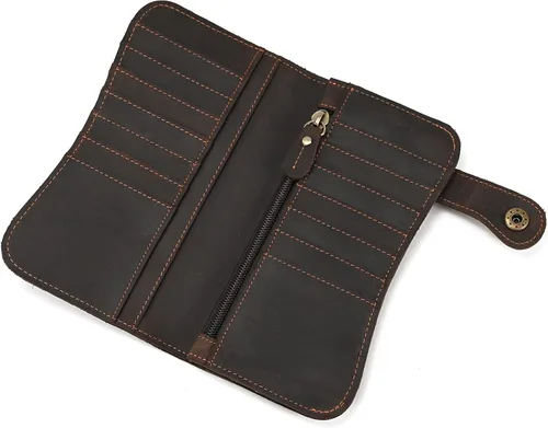 Miniatura 5 de Cartera larga de cuero genuino para hombre, cartera con tarjetero y bolsillo para monedas