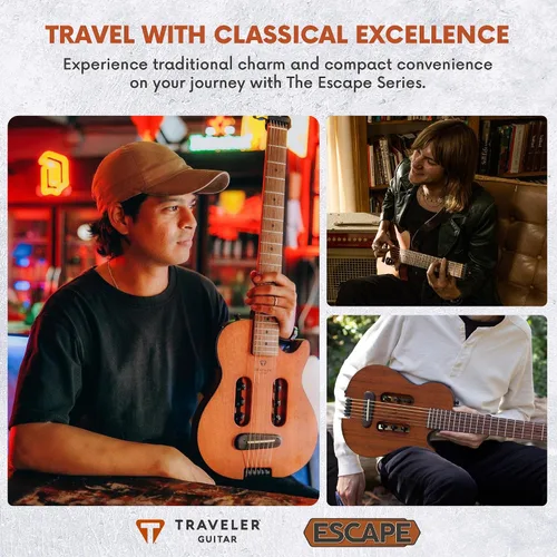 Miniatura 8 de Traveler Guitar Escape Mark III - Guitarra acústica de caoba Acústica portátil con amplificador de auriculares integrado Guitarra sin cabeza a