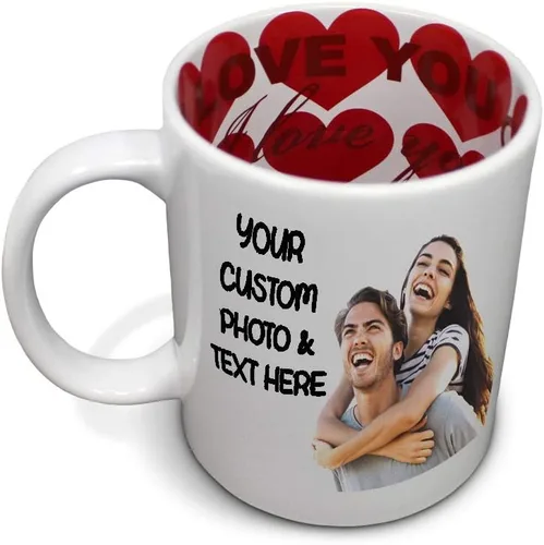 Miniatura 8 de Taza de café en forma de corazón personalizada foto foto y texto taza de té cerámica 11 oz Mango de corazón