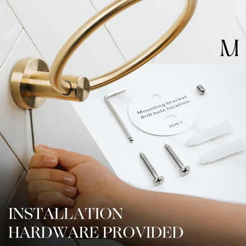 Miniatura 4 de Marmolux Acc - Toallero con forma de anilla cepillado dorado - Moderno soporte para toallas de mano - Barra de toallas de baño de acero inoxidable