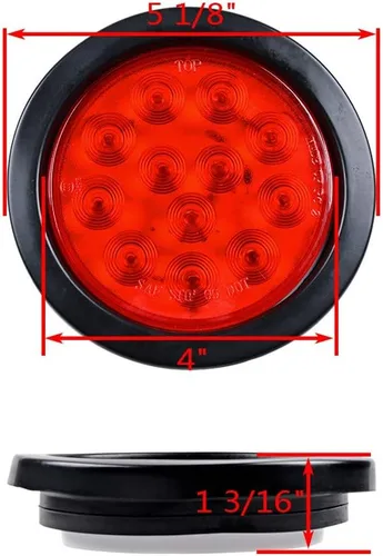 Miniatura 5 de Astra Depot Luz trasera redonda roja de 4 pulgadas, 12 luces LED para remolque, impermeable, lámpara trasera de freno con juntas de goma con ojales
