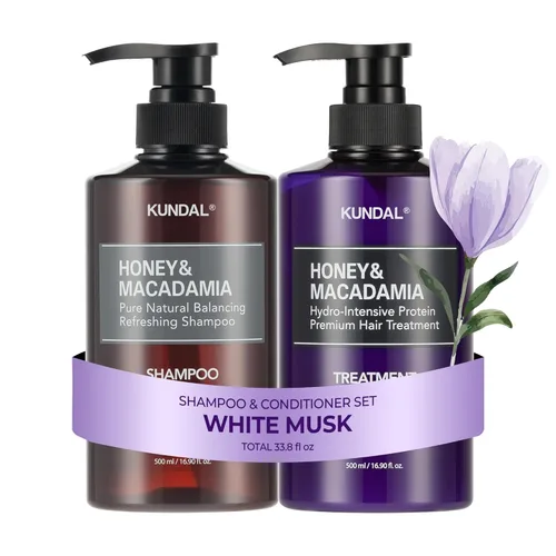 KUNDAL Juego de champú y acondicionador coreano [White Musk] calidad de salón, aroma duradero, hidratante, sin sulfatos, aceite de argán y