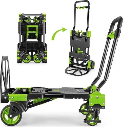 Carretilla de mano plegable de 330 libras para trabajo pesado, combinación de cuatro ruedas y dos ruedas, carrito convertible con mango retráctil