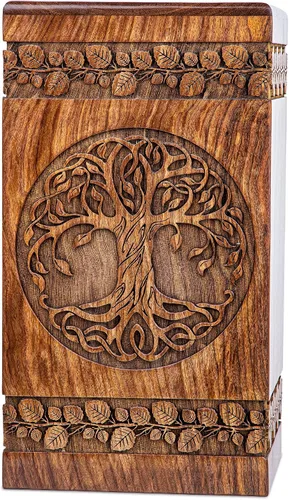 Miniatura 12 de Urna de palisandro hecha a mano para cenizas humanas, urnas de madera para adultos del árbol de la vida hechas a mano, urna de cremación fúnebre