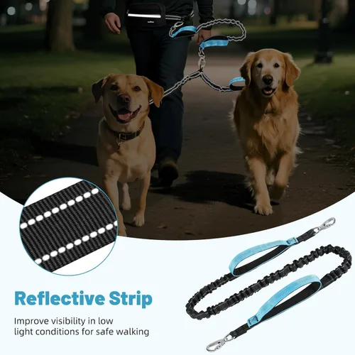 Miniatura 7 de VavoPaw Correa de perro manos libres para 2 perros con bolsa, correa de cintura para pasear perros, trotar, senderismo, correas retráctiles con asas