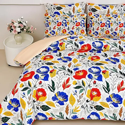 Miniatura 19 de lasoftan Juego de edredón floral Queen con sábanas, ropa de cama vintage de lujo de 7 piezas, ropa de cama de microfibra suave en una bolsa, juego