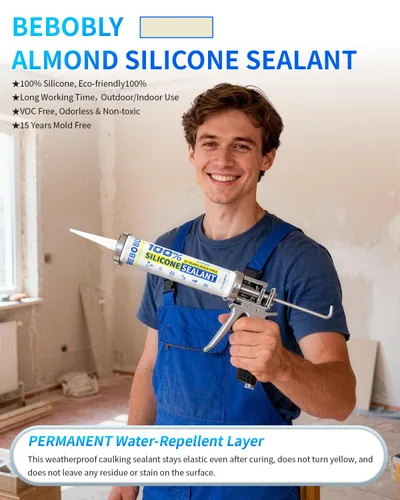 Miniatura 2 de Calafateo y sellador de silicona almendra, sellador de silicona 100% impermeable, a prueba de encogimiento y grietas, calafateo de silicona