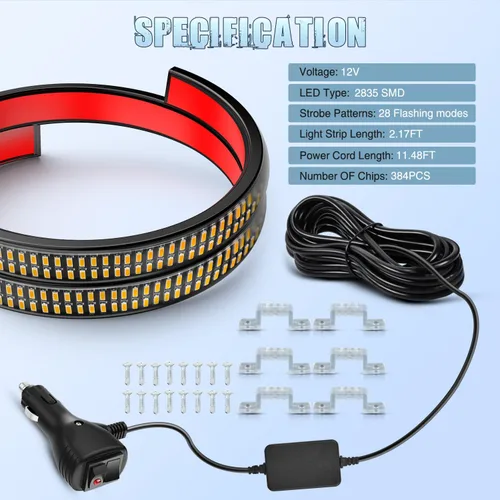 Miniatura 3 de Nilight 2 piezas de 24 pulgadas de tira de luces estroboscópicas para parrilla de camiones, 384 LED, luz de emergencia ámbar, flexible, intermitente