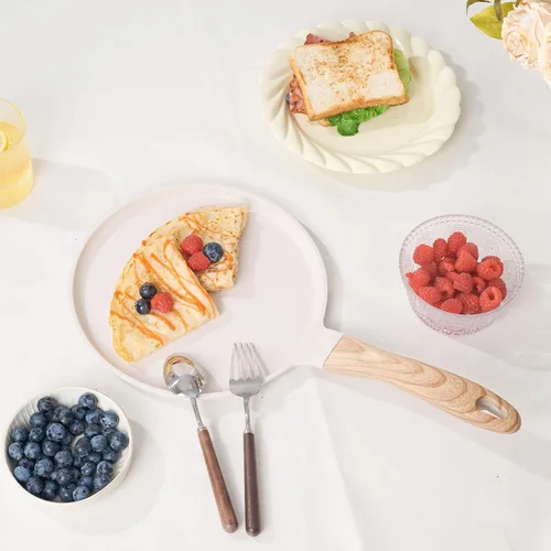 Miniatura 8 de JEETEE Sartén para crepas antiadherente, 11 pulgadas Comales para tortillas plancha para estufa, revestimiento de granito, sartén plana para Beige