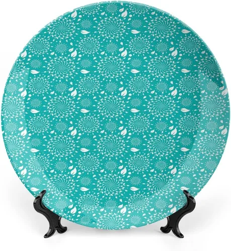 Miniatura 14 de Plato decorativo de 6 pulgadas, artesanía de cerámica turquesa, patrón floral antiguo de cachemira, estampado clásico de Oriente Medio, para colgar