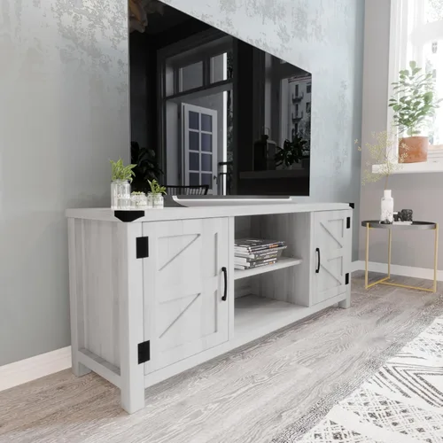 Miniatura 10 de BizChair Moderno soporte de TV con puerta de granero, centro de entretenimiento gris lavado de 59 pulgadas, para televisores de hasta 65 pulgadas