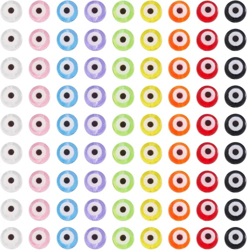 Craftdady 180 cuentas planas redondas acrílicas de ojo malvado de 9 colores, cuentas de ojo de sabiduría de la suerte, cuentas espaciadoras sueltas