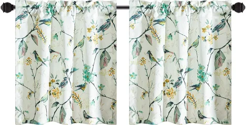 Miniatura 26 de Leeva - Cortinas pequeñas con estampado de pájaros, 24 pulgadas de largo, conjunto de paneles para ventanas, diseño de estampado de pájaros