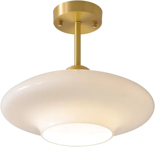 Lámpara de techo de vidrio blanco moderna de montaje semiempotrado con pantalla de cúpula de globo de leche, luces de techo de mediados de siglo,