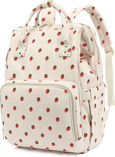 Miniatura 10 de Mochila de ante para pañales para bebés, niñas y niños, grandes bolsas de pañales para mamá (Corderoy beige floral púrpura)