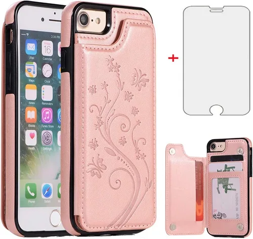Miniatura 10 de Asuwish Funda para iPhone 7/8, iPhone SE 2020/2022 con protector de pantalla de vidrio templado, cartera abatible con soporte para tarjetas, doble