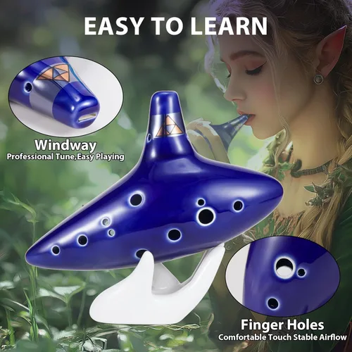 Miniatura 3 de Zelda Ocarina, 12 agujeros, tono Alto C, con libro de canciones (canciones de La leyenda de Zelda), instrumentos de sanación sonora