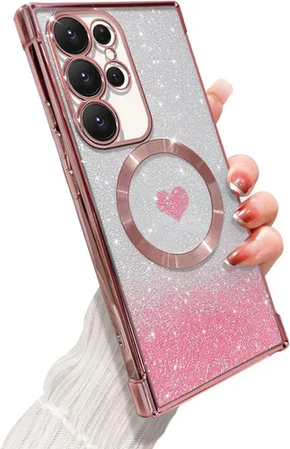 Miniatura 8 de ZONRW Funda magnética para Samsung Galaxy S22 Plus, para mujeres y niñas, chapado de lujo suave, con purpurina degradada, lindo corazón, compatible