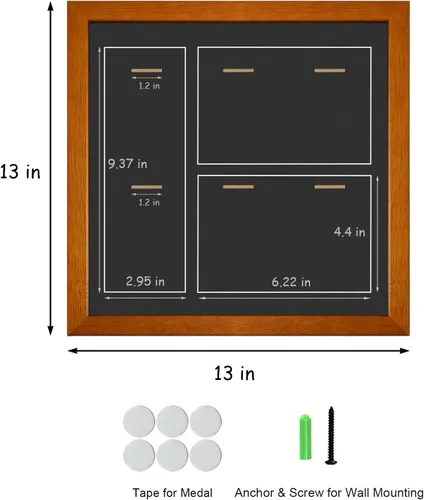 Miniatura 5 de Caja expositora de 6 medallas, marco de madera maciza para medallas deportivas, marco de fotos de medallas, perfecto para maratón, corredor