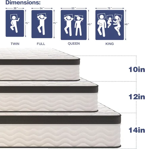 Miniatura 2 de Colchón tamaño Queen, de 12 pulgadas en una caja, híbrido de espuma viscoelástica y resortes de bolsillo, ideal para todas las posiciones de sueño
