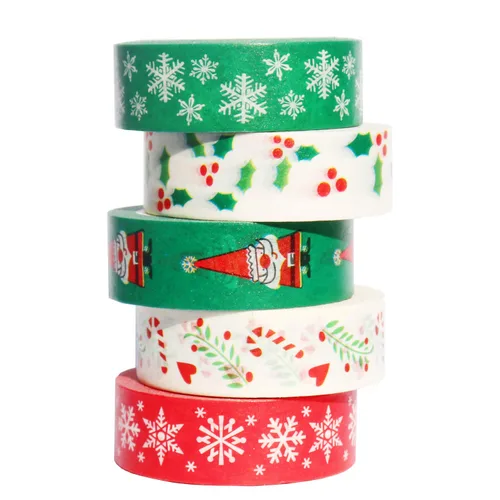 5 rollos de cinta adhesiva Washi de enmascarar de Navidad, 0.6 pulgadas x 32.8 pies, cinta decorativa Washi para álbumes de recortes, planificador