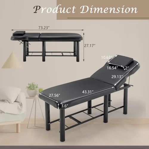 Miniatura 2 de Cama de masaje profesional estacionaria ajustable, cama de spa de 73 x 27.5 pulgadas, mesa de terapia física con cama de salón de espuma