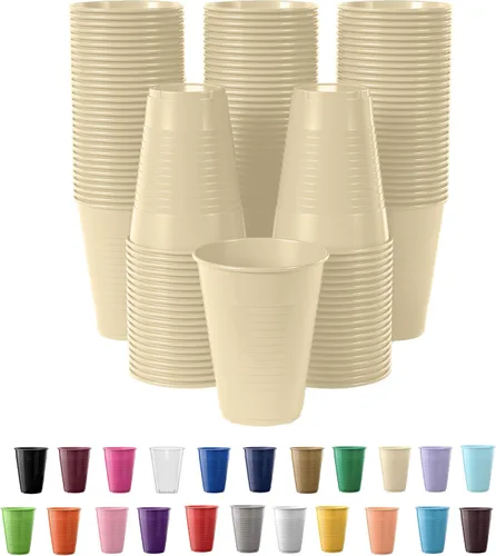 Miniatura 19 de Exquisitos vasos de plástico Party Solids de 12 onzas para suministros de fiesta, paquete de 50 vasos desechables amarillos de plástico, vasos