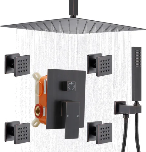 Miniatura 11 de Enga - Sistema de ducha con espray corporal, 12 pulgadas de sistema de cabezal de ducha de lluvia montado en la pared, sistema de chorros de ducha