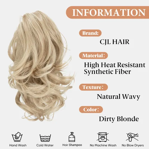 Miniatura 2 de CJL HAIR Extensiones de cabello corto con clip de garra, para colocar en coleta, metales flexibles, moño desordenado, para mujer, ondulado, rizado