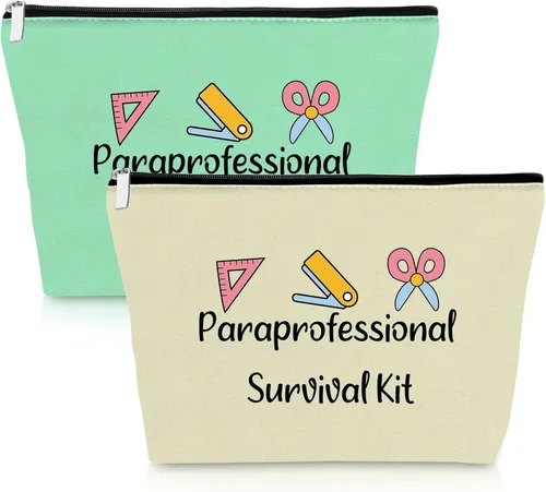 Miniatura 13 de Paraprofessional - 2 bolsas de maquillaje para regalo de agradecimiento para paraeducador, profesor, asistente, 2 piezas, bolsa de cosméticos, día