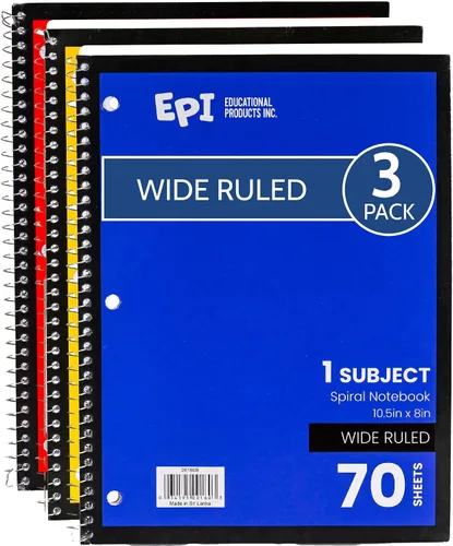 EPI Cuaderno de espiral | Ancho - 70 hojas, encuadernación de espiral duradera | 10.5 x 8 pulgadas | Suministros para el aula | Para la escuela,