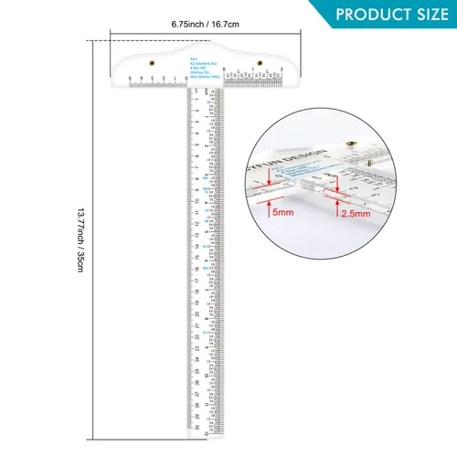 Miniatura 2 de Regla cuadrada en T transparente de acrílico de 12 pulgadas/11.8 in, en pulgadas y métrica, regla cuadrada T, transparente, regla en T