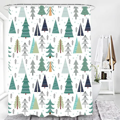 Miniatura 3 de Cortina de ducha de árbol de Navidad de 72 x 72 pulgadas, verde azulado, árbol de Navidad, copo de nieve, fondo blanco, festival, vacaciones