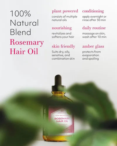 Miniatura 7 de Leven Rose Aceite orgánico de romero para el crecimiento del cabello con ricino, romero, menta, jojoba, argán, semillas de calabaza, extracto