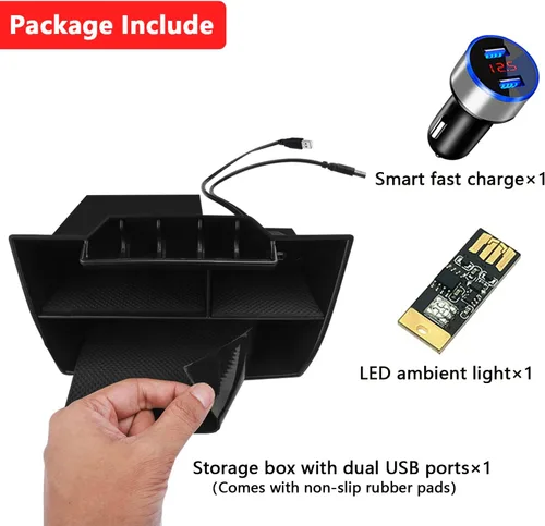 Miniatura 6 de Caja de almacenamiento de consola central para 10ª Honda Civic 2021 2020 2019 2018 2017 2016 bandeja organizadora con doble interfaz USB lámpara LED