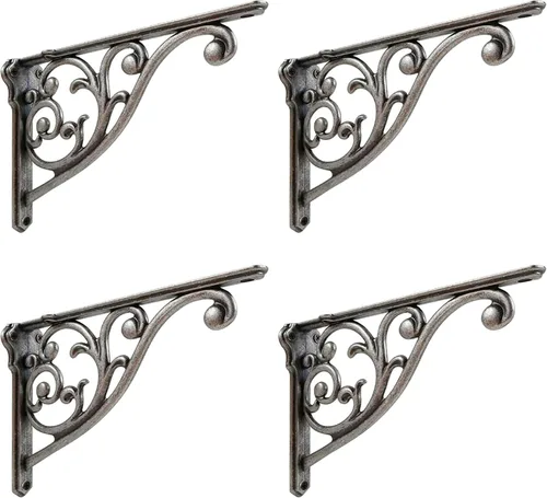 Miniatura 28 de Soportes de estante de 4 pulgadas, paquete de 4 soportes de pared de latón antiguo de alta resistencia, estantes decorativos de cocina victoriana